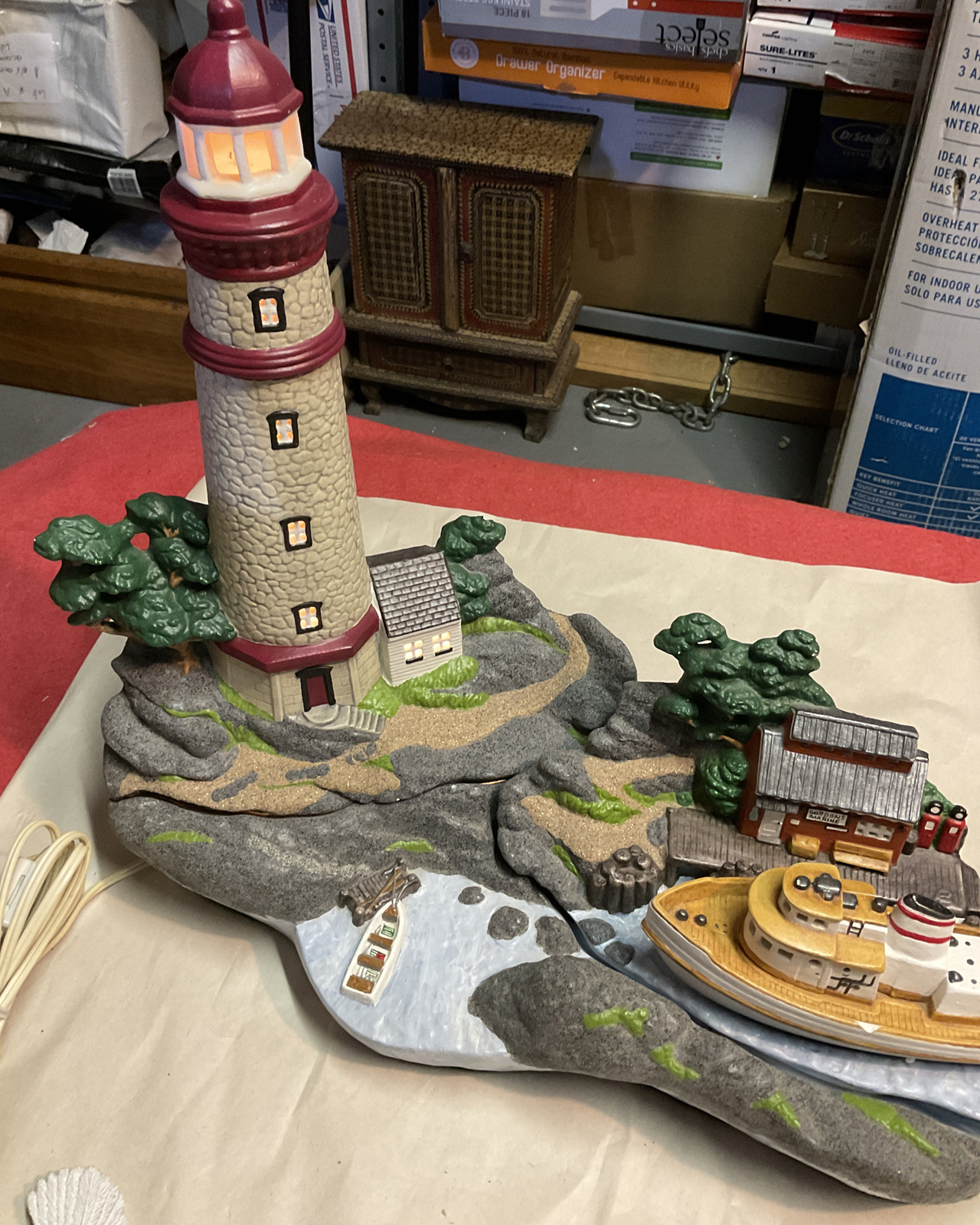 Vintage Ceramic Lighted Lighthouse Pottery Hand Painted 15” Height & 16
