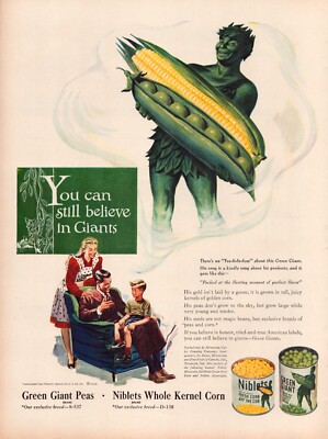Green Giant Niblets Peas and Corn 1945 Print Ad Full Page 10.5 x 13.5