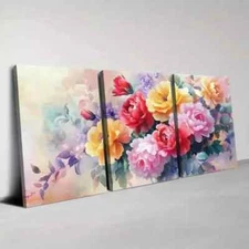 3pcs  Modern Farmhouse Style Colorful Flowers Wall Art Canvas Framed 50x70cm