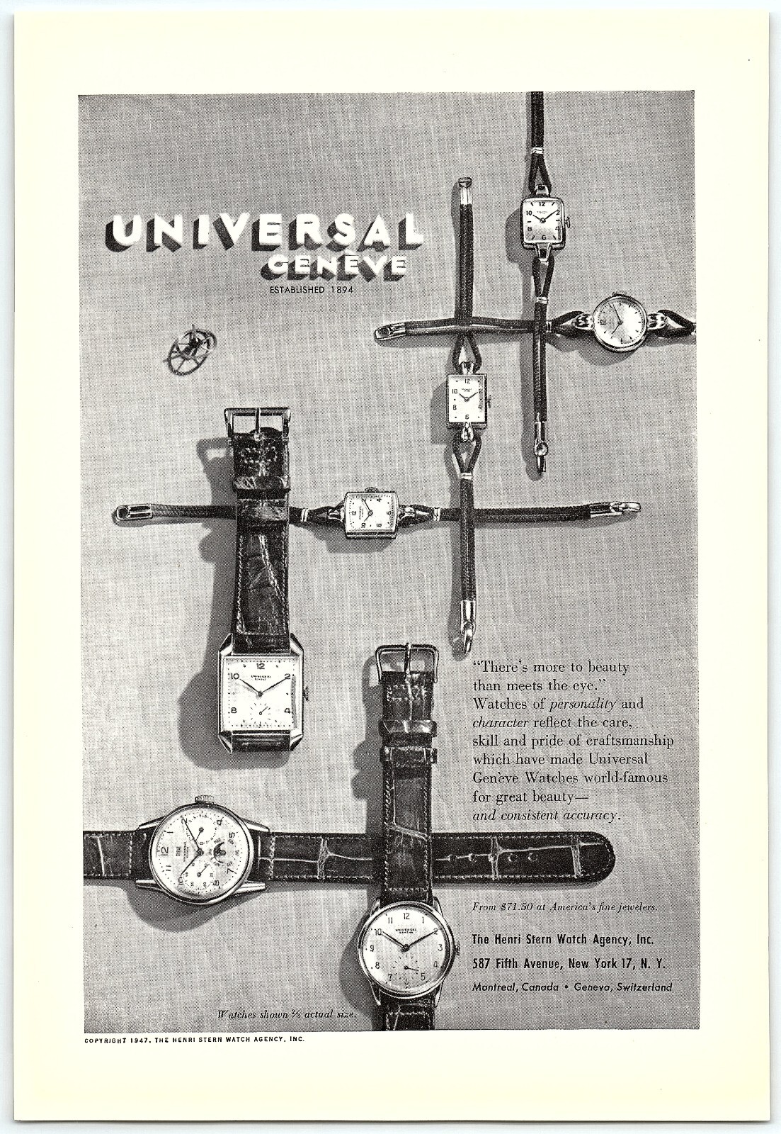 1940s UNIVERSAL GENEVE WATCHES HENRI STERN WATCH AGENCY FULL PAGE PRINT AD Z5273