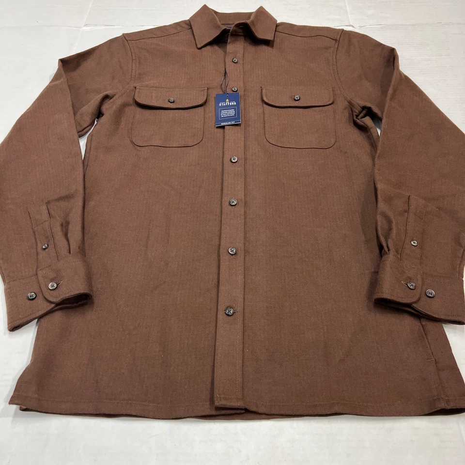 Camisa Stafford Para Hombres S Marrón Con Botones Forrada con Vellón Negocios Informal Cómoda Foto 3 de 4