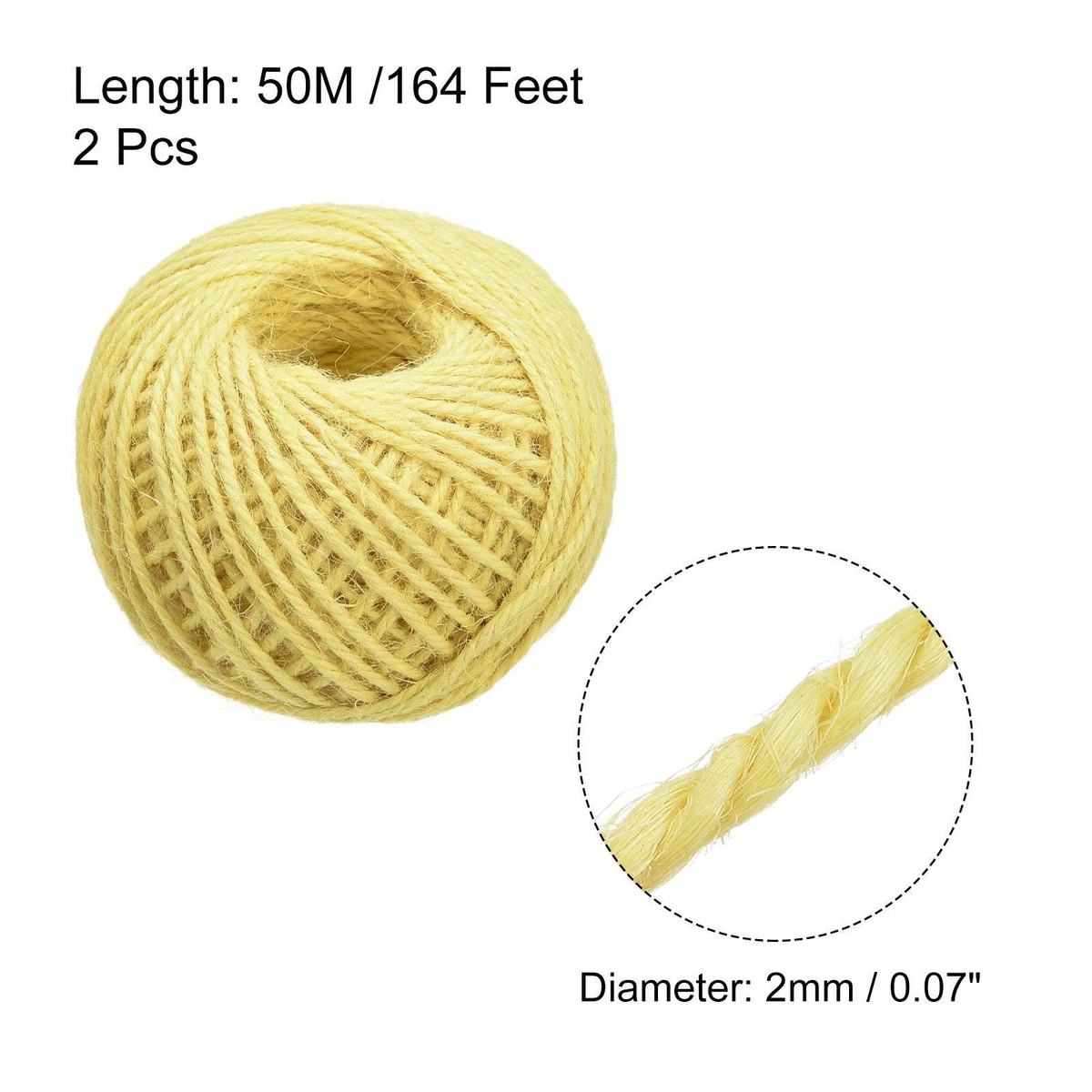 2pcs 164 Feet 2mm Jute Twine Jute Rope for Craft Projects Yellow
