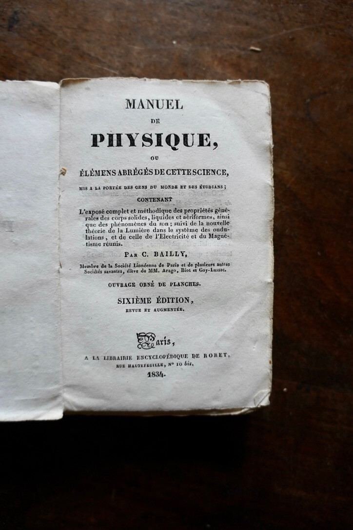 MANUEL DE PHYSIQUE OU ELEMENS RORET 1834