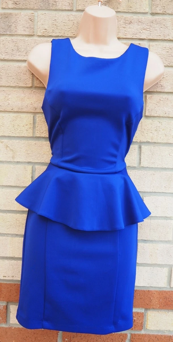 TOPSHOP BLUE SLEEVELESS RUFFLE PEPLUM FRIM SLEEVELESS BANDAGE PARTY DRESS 8 S