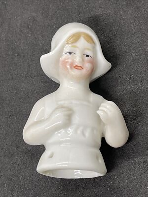Antique Vintage Half Doll Pin Cushion Open Arms, Porcelain Baby No Chips