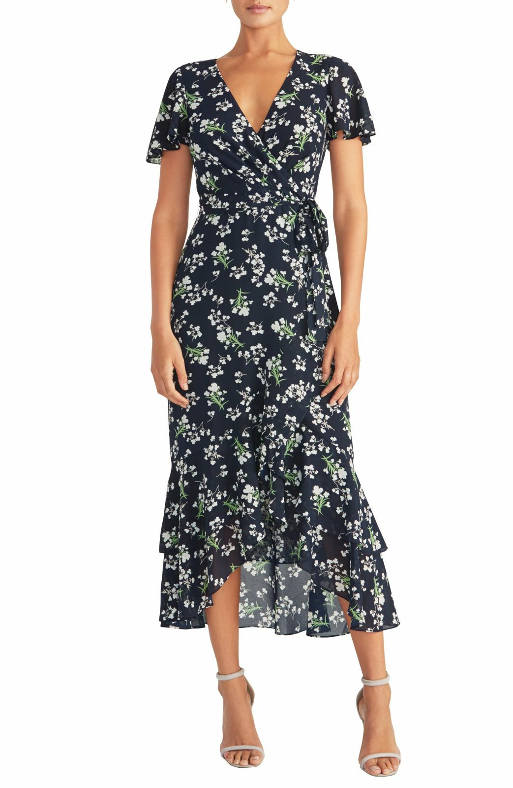 New $199 Rachel Roy Women's Faux Wrap Midi Blue Short Sleeve Dress Size 8