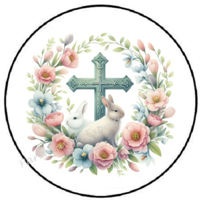 EASTER CROSS BUNNY WREATH ENVELOPE SEALS LABELS STICKERS PARTY FAVORS