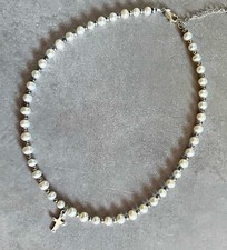 FIRST COMMUNION GIRL NECKLACE with Freshwater Pearls, Sterling Cross and Beads