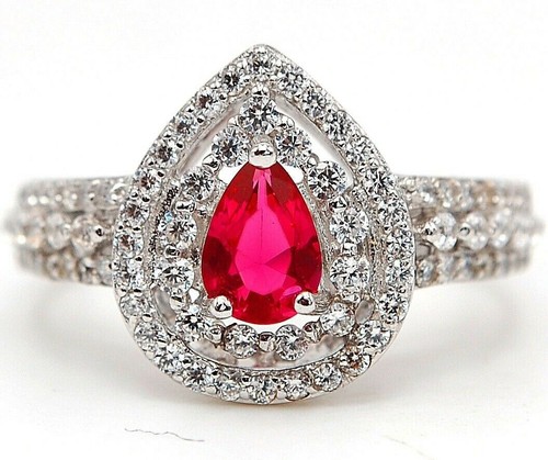 3CT Treated Ruby & White Topaz 925 Solid Sterling Silver Ring Jewelry Sz 8 N2-9