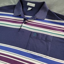 Vtg Grand Slam Munsingwear Striped Penguin Polo Large USA Made 1/4 Button Logo