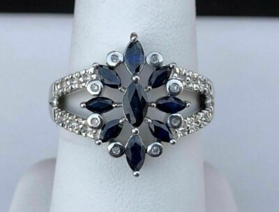Marquise Cut Simulated Blue Sapphire Gorgeous Band Ring In 14k White Gold Plated