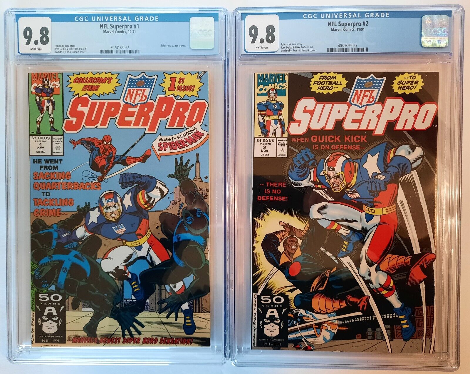 NFL Superpro #1 & Superpro #2 Both CGC 9.8 - 1991 Marvel - White Pages 🔥🔥