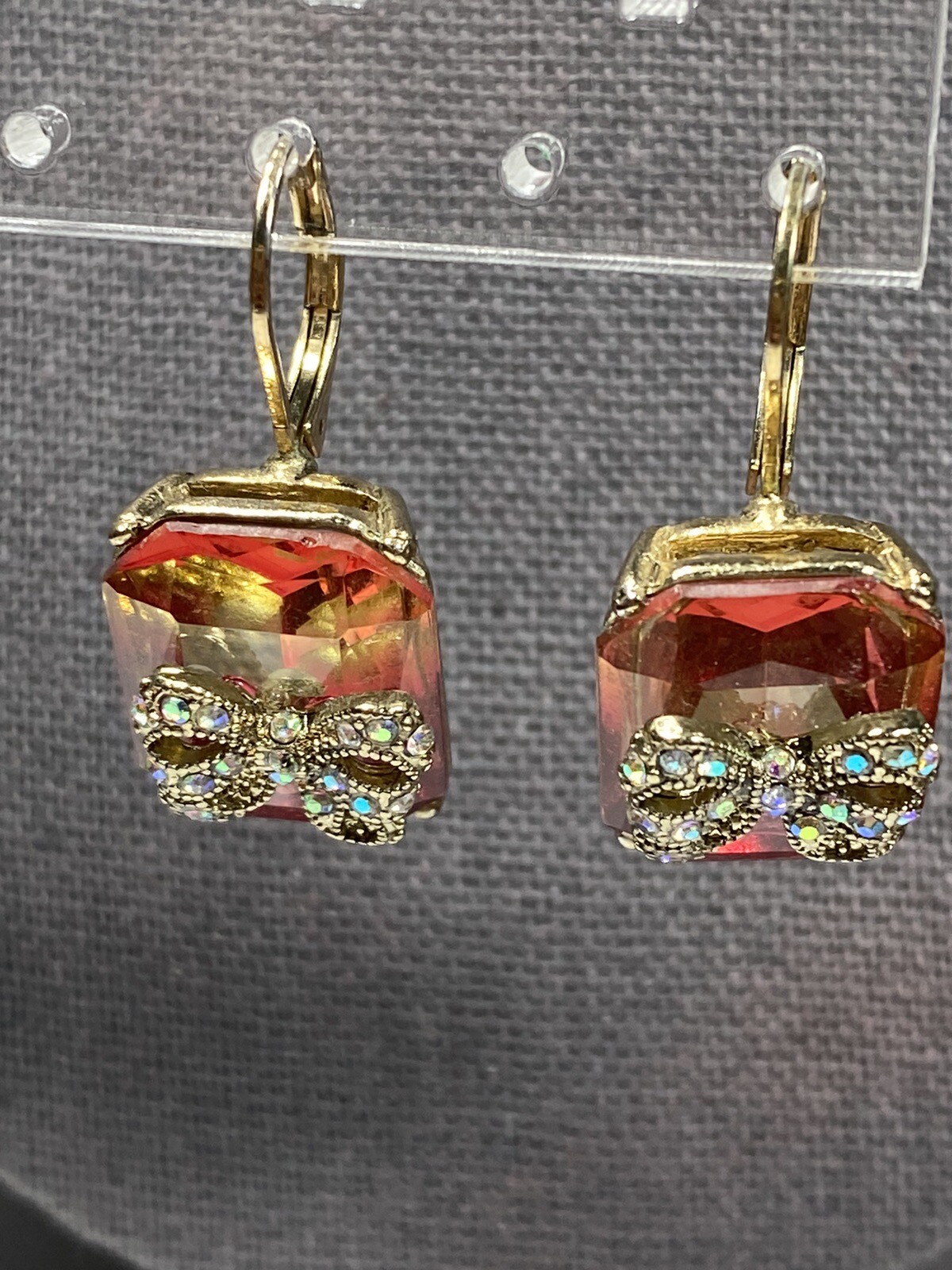 Earrings Dangles Ombre Glass  Rectangular Metal B… - image 6