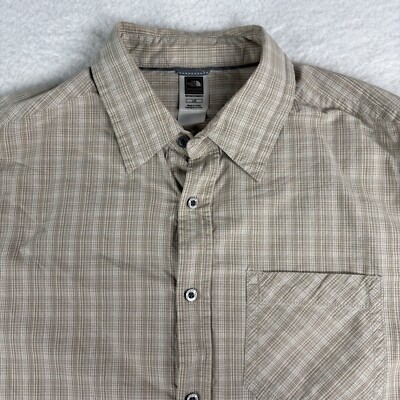 The North Face Button Up Shirt Mens Large Tan Brown Check Plaid Button Up