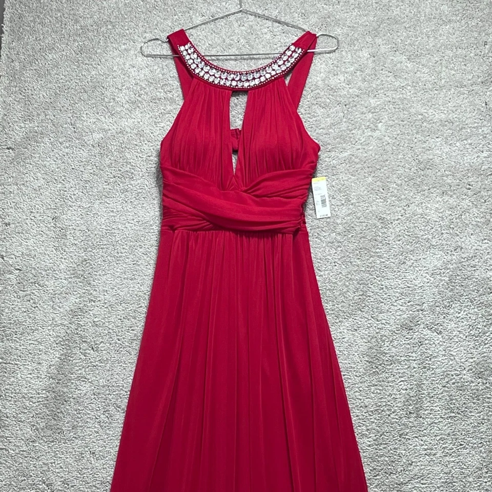 Trixxi Women Red Halter Prom  Rouched Jeweled Formal Gown Dress Juniors Size 7 - Image 2 of 4