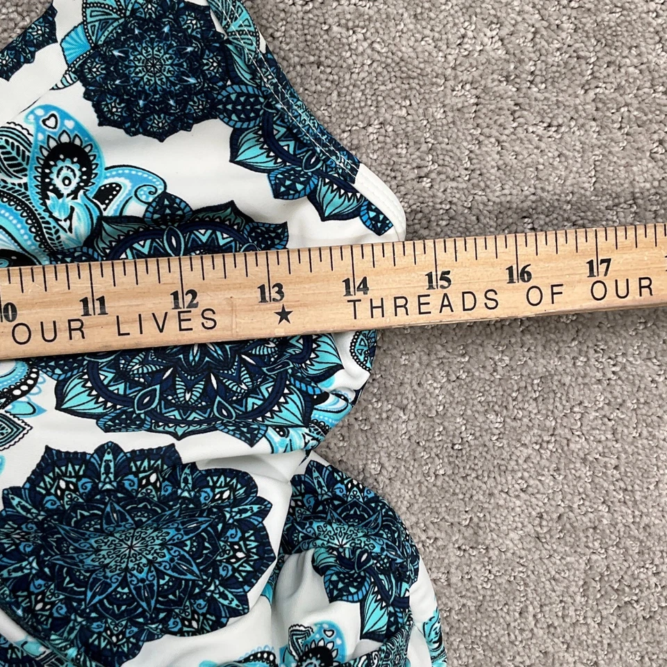 Tankini Tropical Escape Mujer 8 Blanco Azul Medallón Estante Sujetador Boho Playa Foto 3 de 4