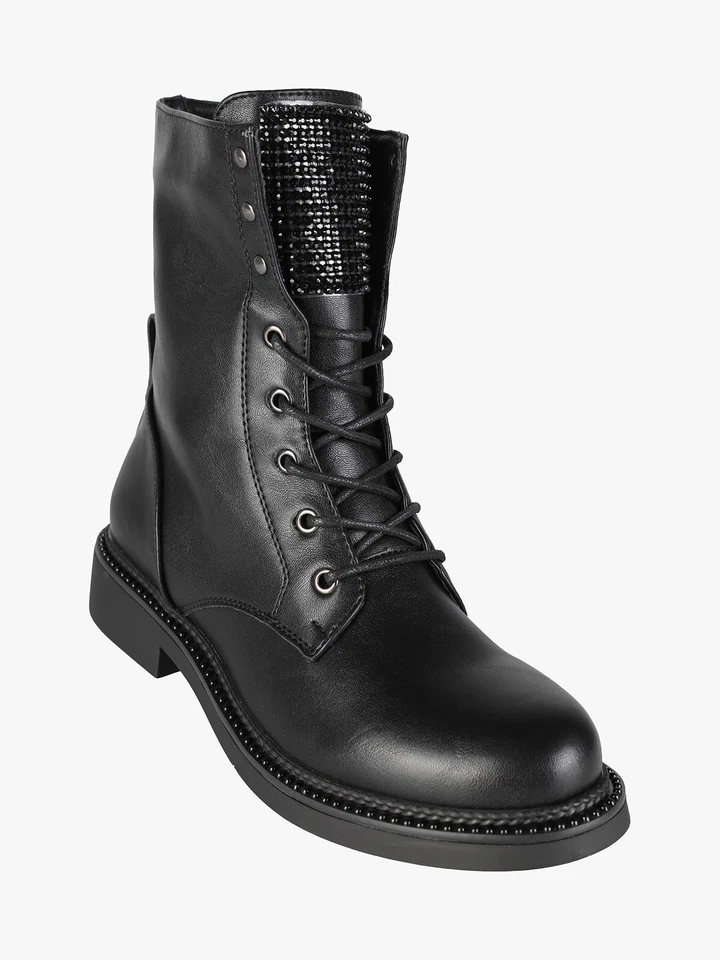 Solada Anfibi donna stringati con zip e strass - Immagine 3 di 4