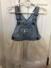 Vintage Toddler Girl Osh Kosh 2T Denim Jeans Overalls Vestbak Dress Tulle Gold