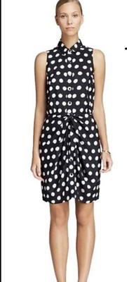 navy polka dot shirt dress