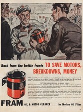 1946 Fram Oil & Motor Cleaner: Back From the Battle Fronts Vintage Print Ad
