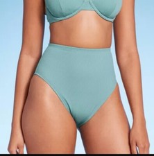 High Waist High Leg Ribbed Medium Coverage Bikini Bottom - Shade  Shore L 12-14