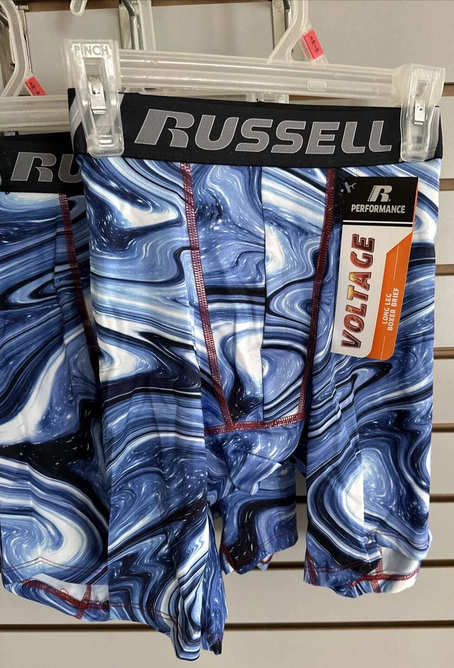 (4) Calzoncillo boxer Russell Performance Voltage para hombre pierna larga 28-30 azul remolino - pequeño Foto 2 de 4