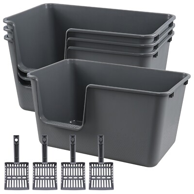 2/4 Extra Large Plastic Cat Litter Box Big Kitty Pan Pet Animal Giant High Sides