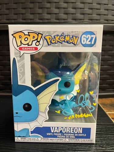 JSA Signed Lisa Ortiz Funko Pop! Pokémon Vaporeon 627 With Clear Protector