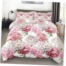 Comforter Set Size, Floral Botanical Pink Soft 3 Pcs Bedding Queen Peony Floral