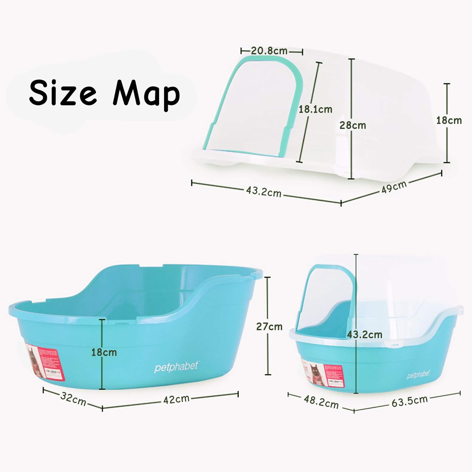 Jumbo Hooded Cat Litter Box, Extra Large, Teal - Thumbnail 6