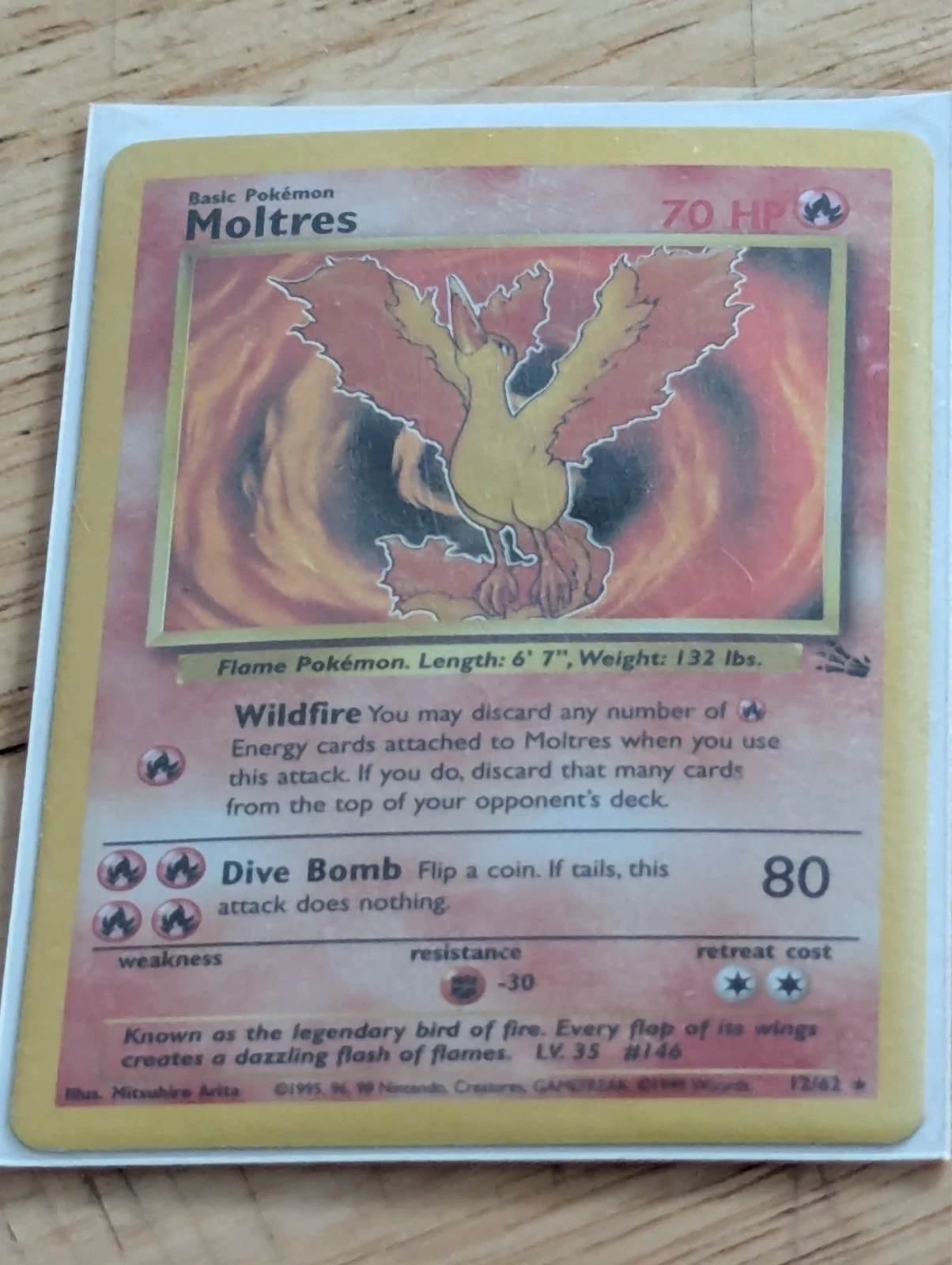VTG 1999 Moltres 12/62 Pokemon Card  Fossil Set Holo Rare Ill. Mituhiro Arita