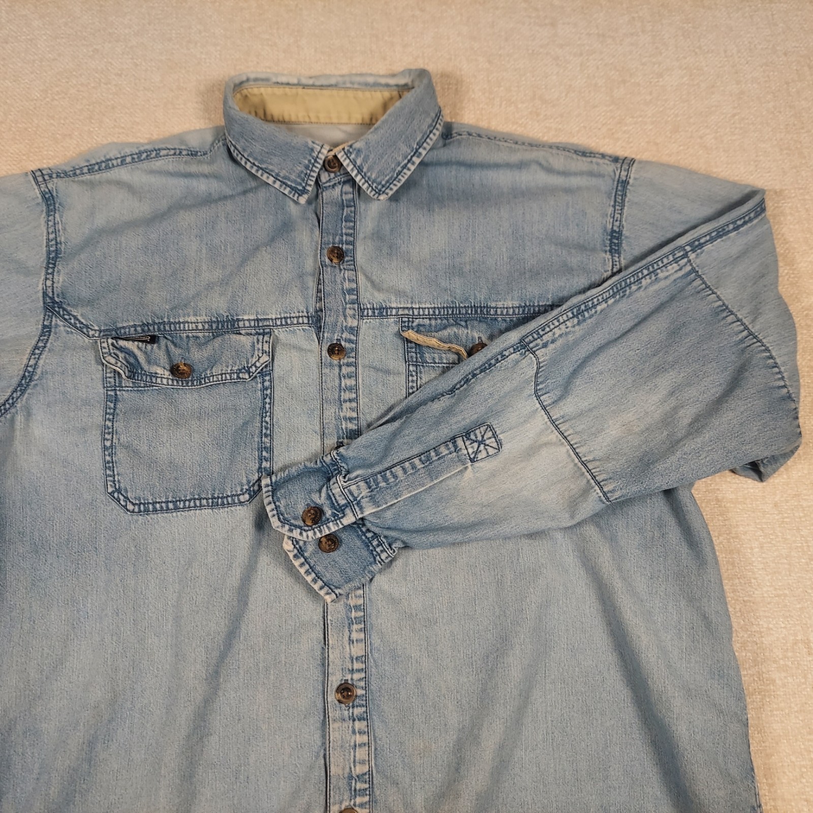 Arborwear Denim Button Up Shirt L Long Sleeve Workwear Outdoor Utility Cotton