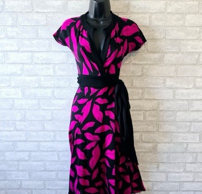 Diane von Furstenberg DVF Svetlana Silk Wrap Mini Dress - Iconic Hot Pink Lips 8