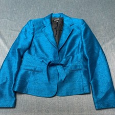 Kasper Women's Blazer Jacket Size 8 Blue Tie Front Structured Office Career