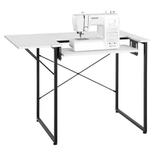 White Sewing Table w/ Foldable Shelf, Adjustable Desk for Home & Studio