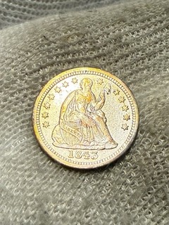 1843 Seated Liberty Half Dime No ARROWS Toned Choice AU Scarcer Variety