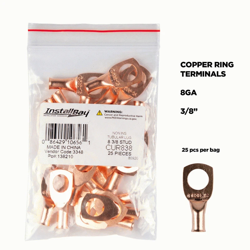 Metra CUR838 Install Bay Copper Uninsulated Ring Terminal 8 Gauge 3/8 inch - Image 2 of 4