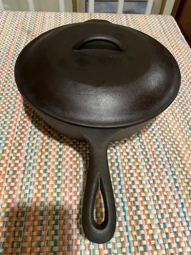 Lodge # 8 Chicken Fryer Vintage Cast Iron Skillet Heat Ring Basting Lid Restored