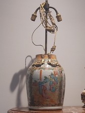 Vase Porcelaine Chinois 19e Siècle Monté en Lampe Double Éclairage
