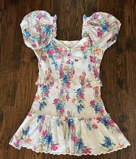 LoveShackFancy Jarrah Smocked Peplum Ruffle Floral Puff Sleeve Mini Dress M