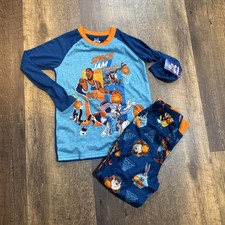 Space Jam Kids Boys Pajamas Set Long Sleeve Shirt Pants Blue Teal size Youth 8
