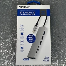 Vivitar Type C 6 In 1 USB Aluminum Hub SD/Micro SD Card Reader 4K 3 USB Ports