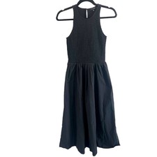 NWT Madewell XXSMALL The Melody Smocked Midi Black Dress