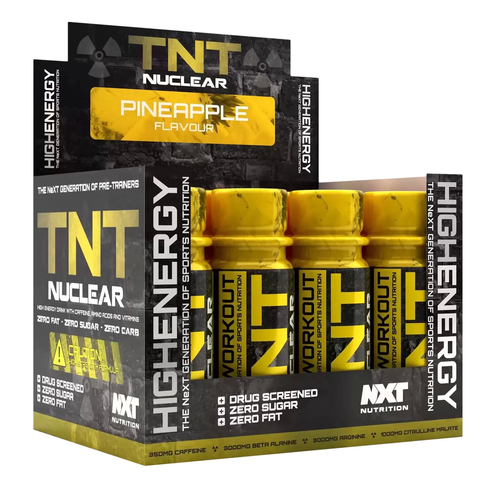 NXT NUTRITION TNT NUCLEAR SHOTS ENERGY PRE-WORKOUT BOOSTER 12X60ML BOX PINEAPPLE