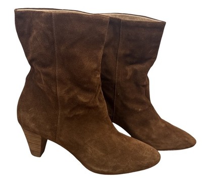 Polo Ralph Lauren Raina Tan Suede Pull On Ankle Slouchy Boots Block Heel Size 10