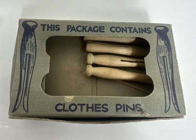 Vintage Hardwood Clothes Pins W/Box Newton & Thompson MFG For Dolly s Clothing