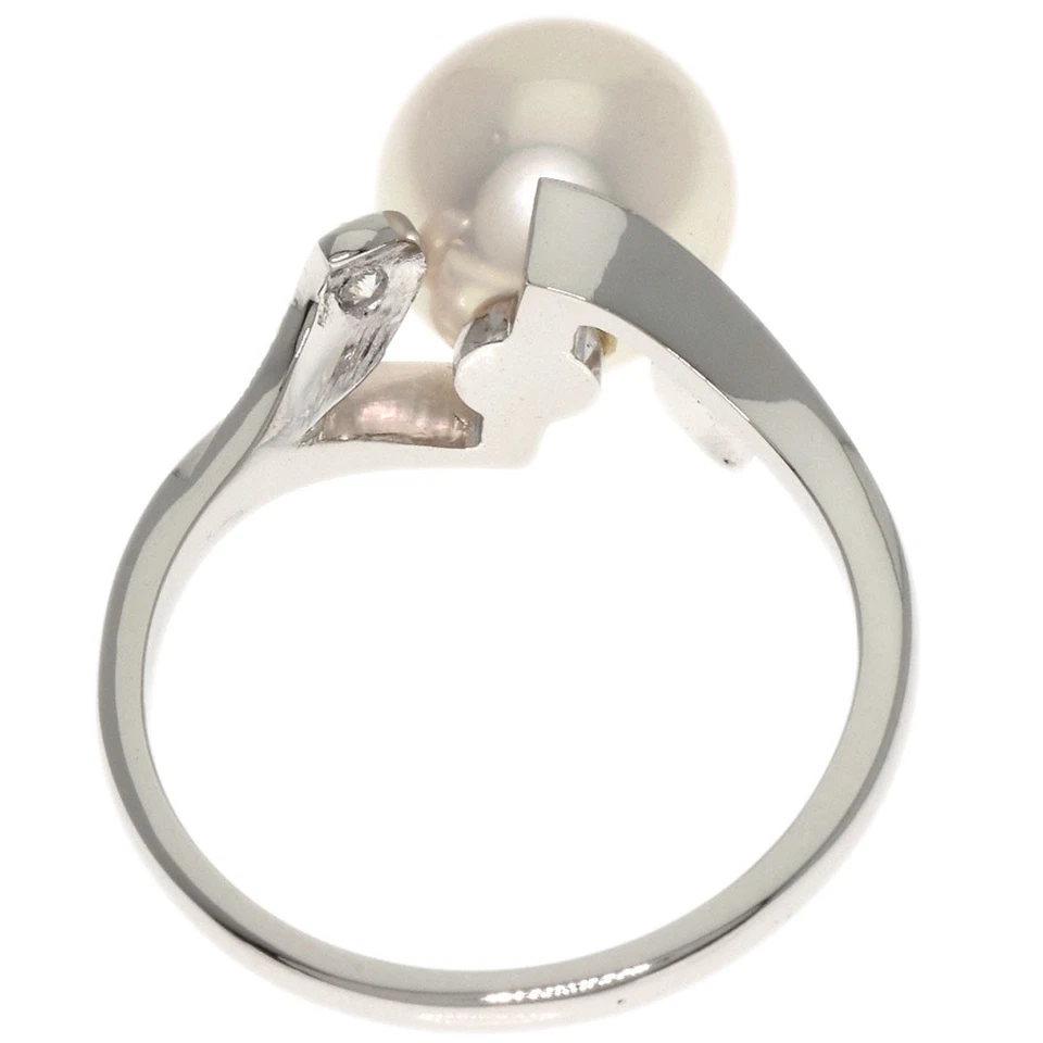 Anillo MIKIMOTO Hoja Perla Akoya Diamante Platino PT900 Damas [Usado] Foto 4 de 4