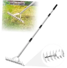 62" Thatch Rake, Adjustable Handle 15-Inch Wide Lawn Thatching Rake for 