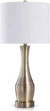 StyleCraft Steel 32 in. Antique Brass Metal Bedside Lamp