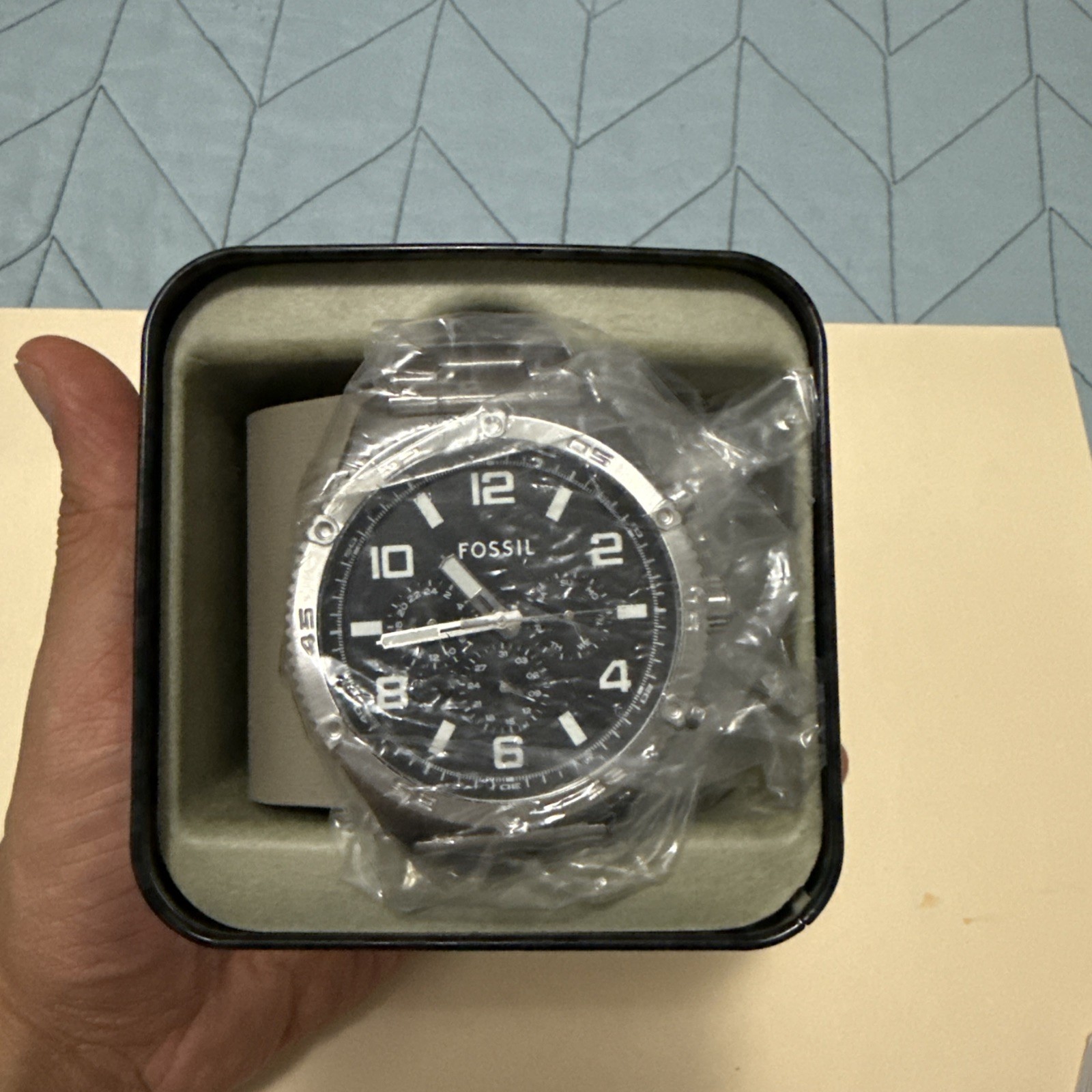 FOSSIL Brox Mens Multifunction Watch, Large Black Dial, Silver Stainless Steel